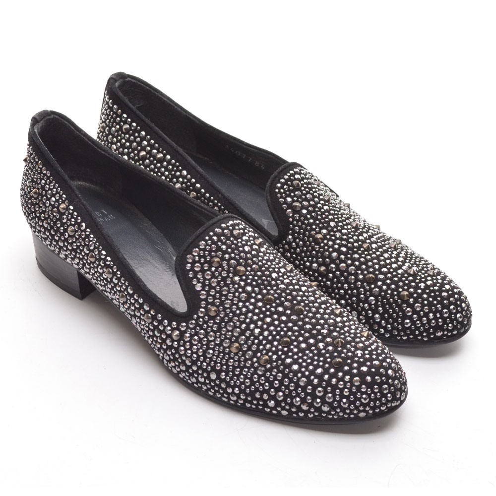 Stuart Weitzman Slipbeads Black Studded Loafers 7.5 M